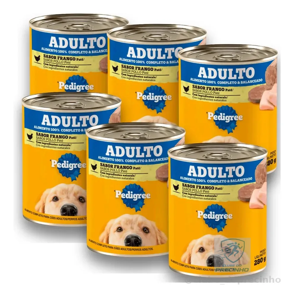 Ração Sachê Pedigree Cães Combo 6 Latas Patê De Frango