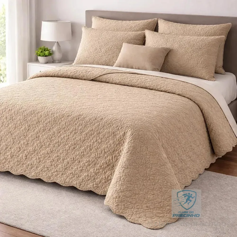 Cobre Leito Queen Matelado Dupla Face Leve Confortável Macio Cáqui Matelado