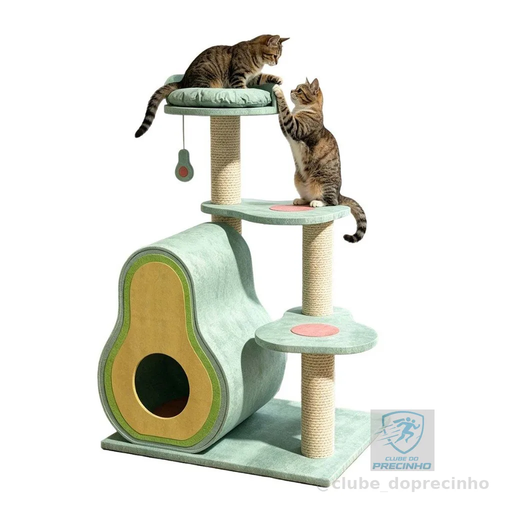 Arranhador para Gatos de Madeira Maciça Formato Abacate |Cama Integrada Exclusiva para Gatos Grandes |Ocupa Pouco Espaço