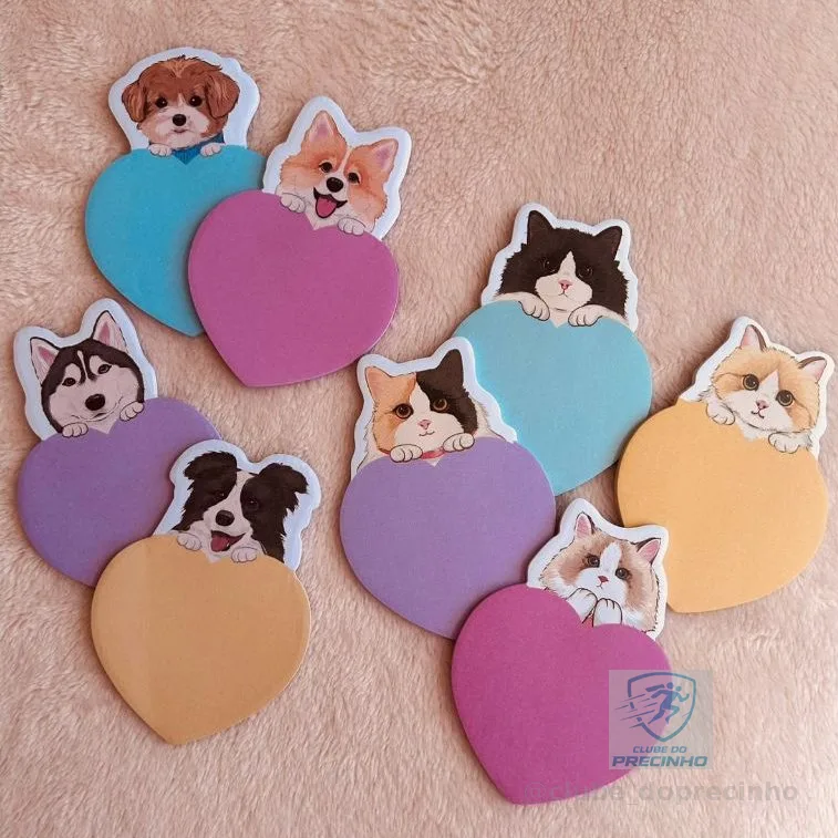 Blocos de Notas Adesivas Cachorros e Gatinhos 🐶🐱