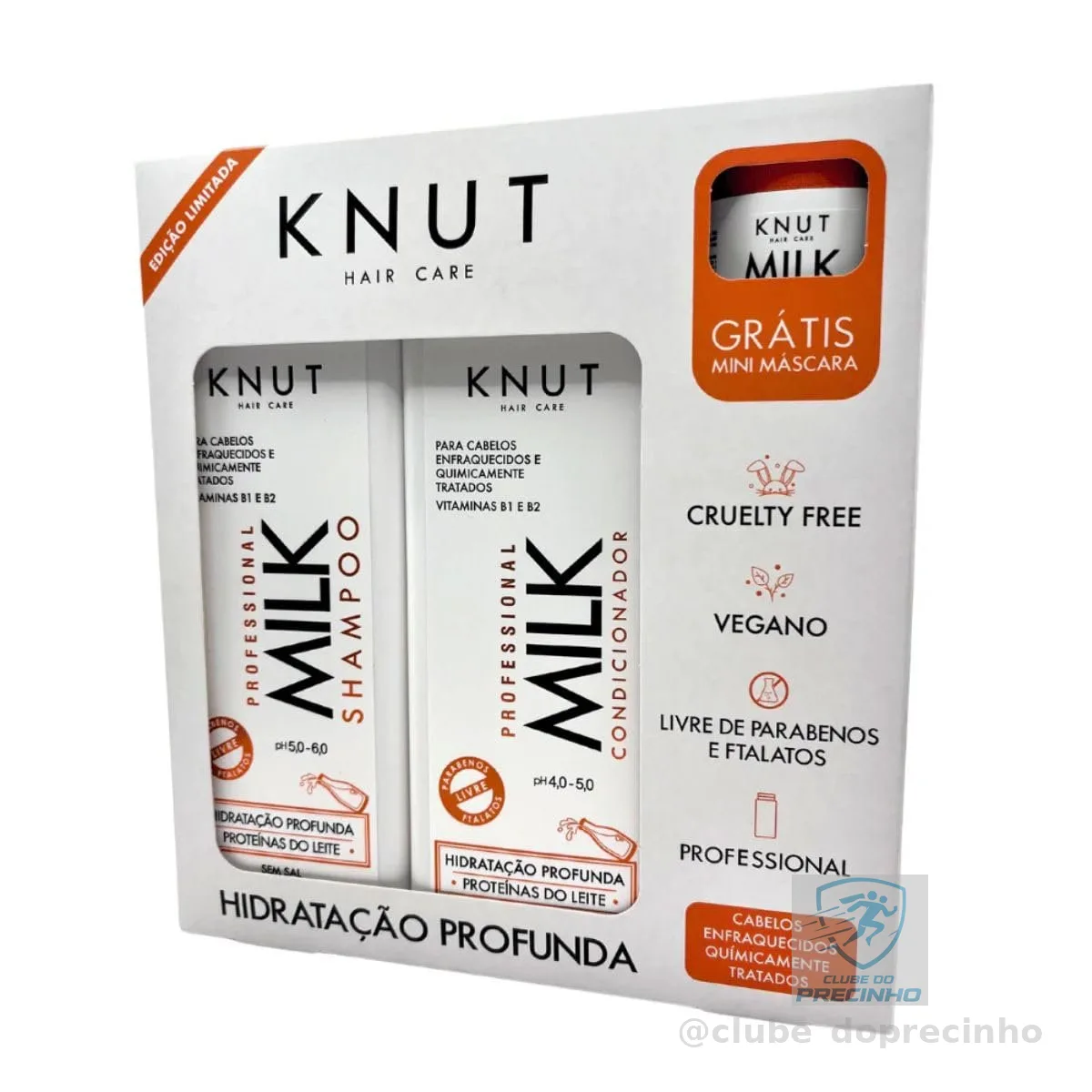 KNUT - Kit Presente Milk com Shampoo 250ml, Condicionador 200ml e Mini Máscara 30g - Hidratação Profunda para Cabelos Quimicamente Tratados - Sem Parabenos, Sem Ftalatos, Cruelty Free
