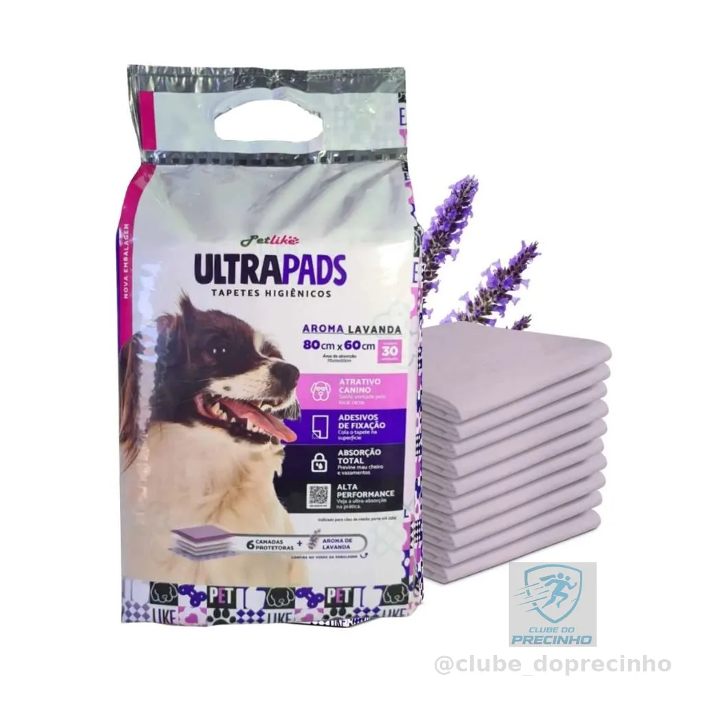 Tapete Higiênico Para Cães e Gatos Ultra Pad 30unidades 80x60cm Aroma Lavanda Alta Absorção