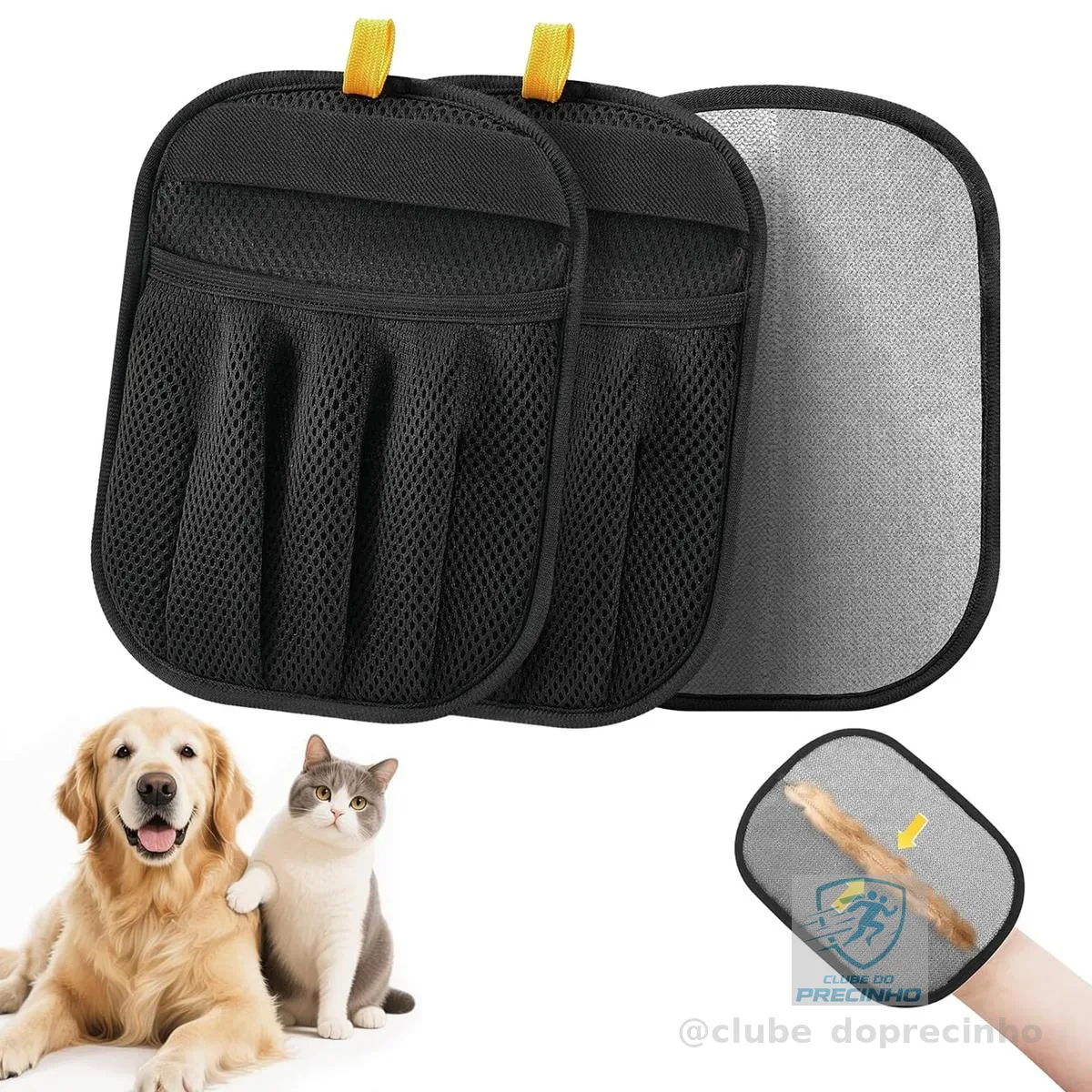 AQWS Conjunto de 2 Luva Coletora/Removedor de Pelo para Pets, Escova de Massagem para Gato e Cão, para Casa, Carro, Sofá, Remoção Fácil de Pelo Solto, Luva Preta de Borracha