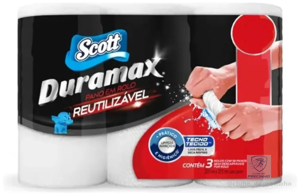 Scott Duramax Pano Reutilizável em Rolo, Branco, 174 Folhas (3 Rolos de 58 Folhas)