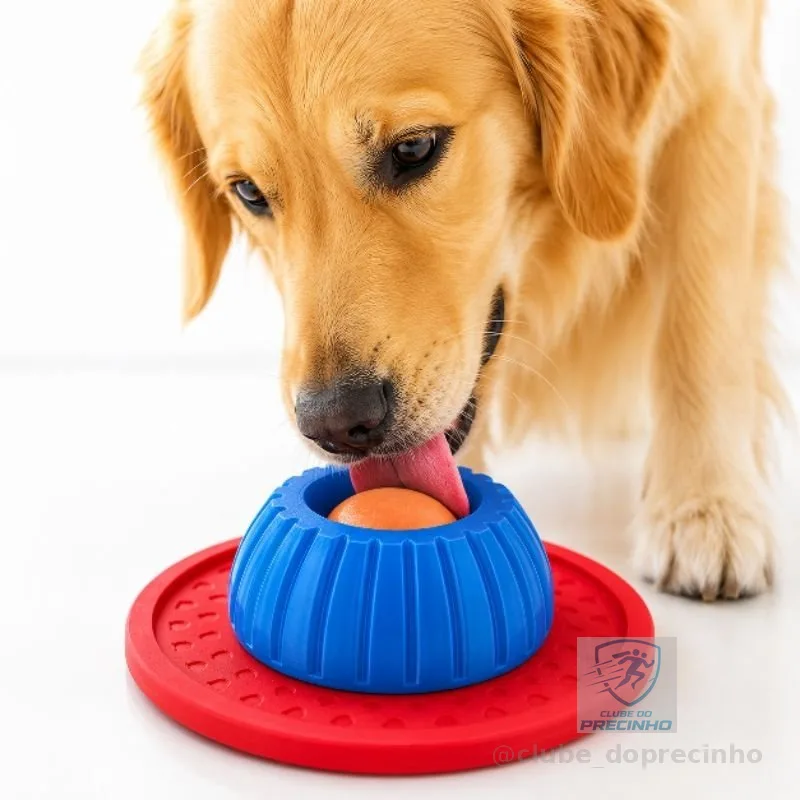 Lambedor Pet Com Ventosa Bolinha Giratória Rotativa Comedouro Lento Anti Estresse Cães Gatos