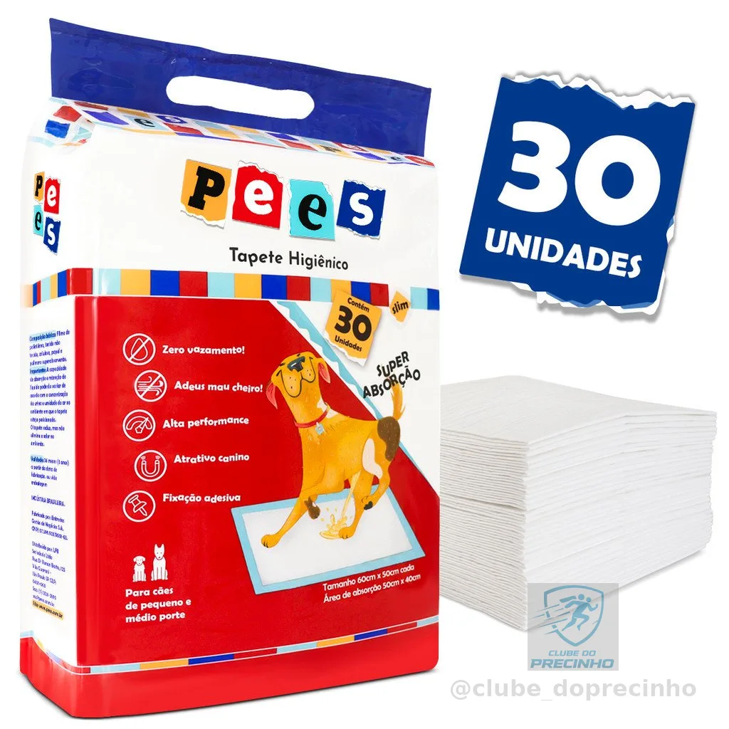 Tapete Higiênico Slim Pees Para Cães  30 Unidades  50x60cm
