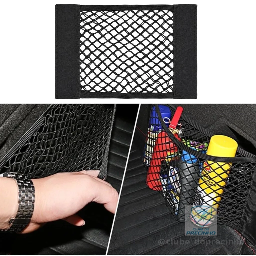 Organizador Automotivo Em Rede 30x25cm Com Fixação Em Velcro Para Celular E Documentos