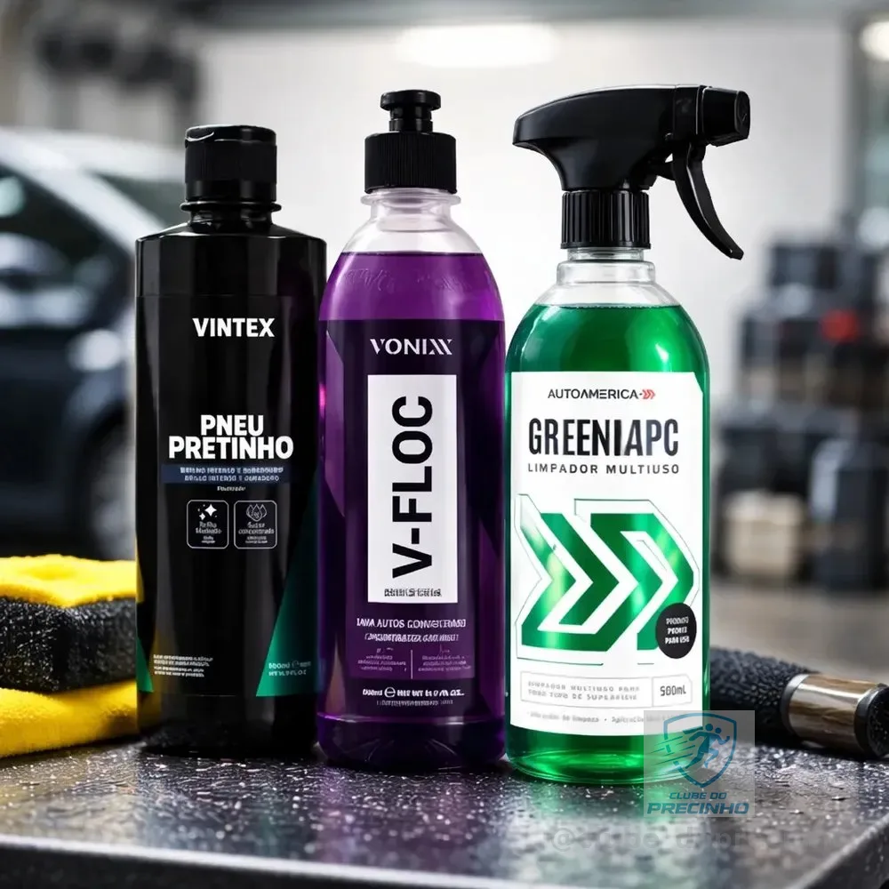 Kit Limpeza Automotiva - Pneu Pretinho + Green Apc + V Floc