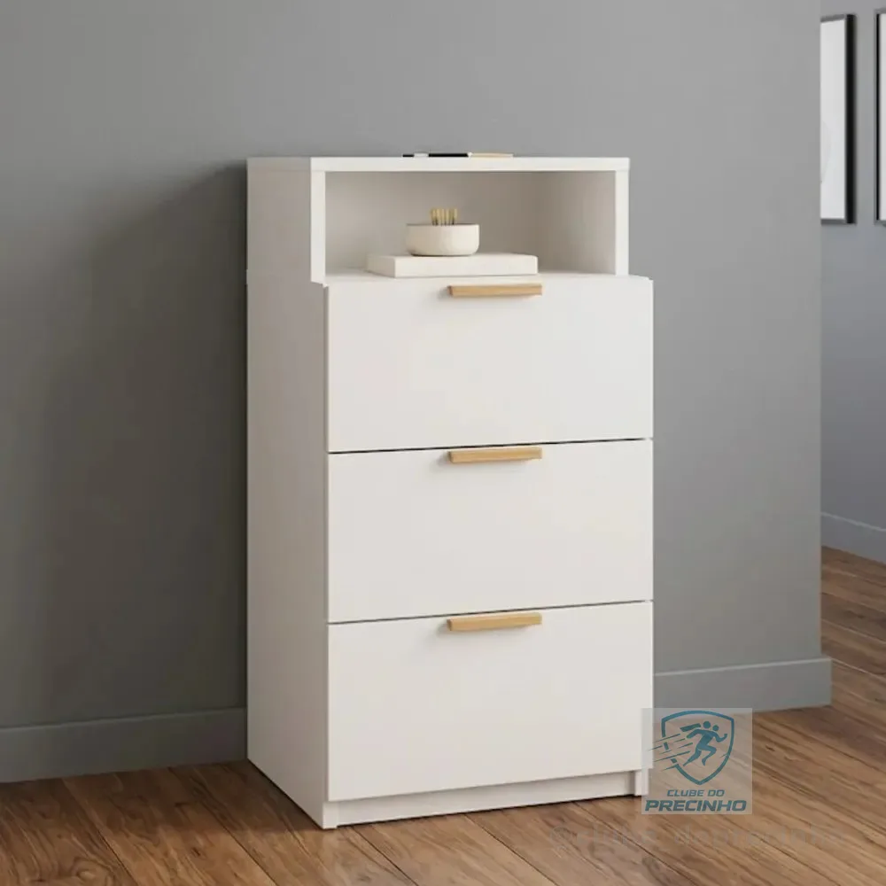 Gaveteiro Mesa De Cabeceira 3 Gavetas Organizador Multiuso Branco