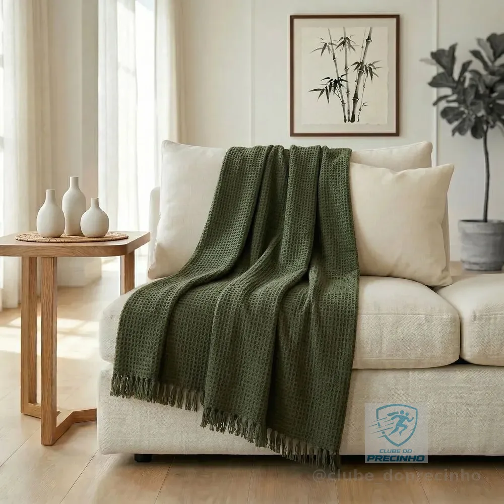 Manta Para Sofá  300 X 180 Super Grande Decorativa Luxuosa Verde Militar Liso