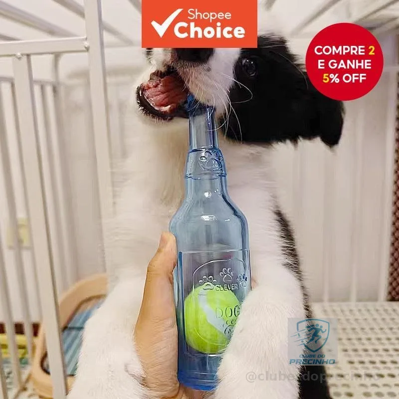 Brinquedo de Mastigar Durável para Cães em Formato de Garrafa de Cerveja com Bola de Tênis e Som para Filhotes