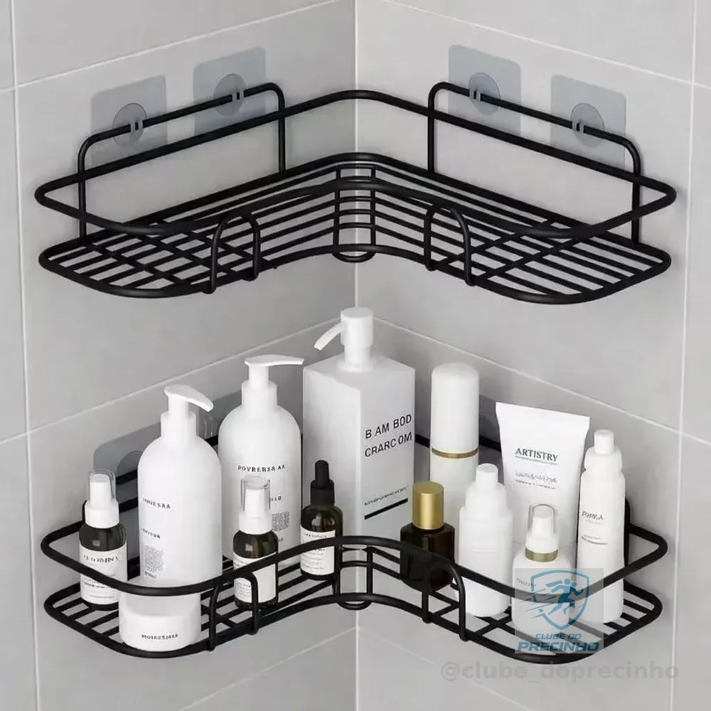 Kit 2 Suporte Porta Shampoo Sabonete De Canto Banheiro Adesi Preto - Médio