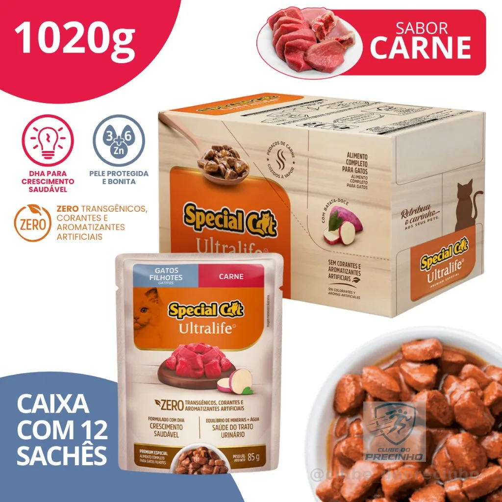 Caixa 12 Sachê Special Cat Ultralife Filhotes Sabor Carne - 85g