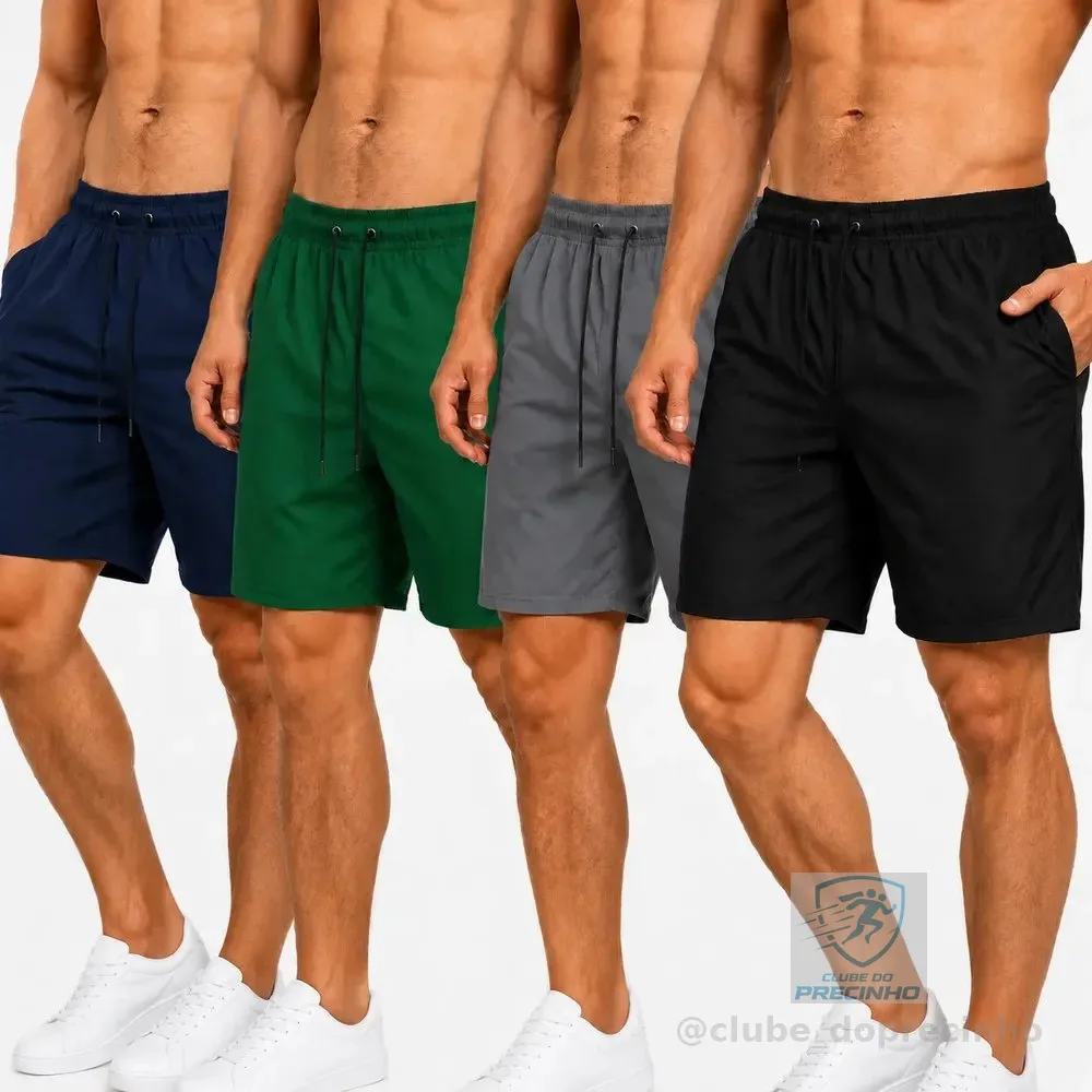 Kit 4 Bermudas Masculina Shorts Praia Tactel Academia Treino Preto/verde/cinza/azul-marinho Liso Gg