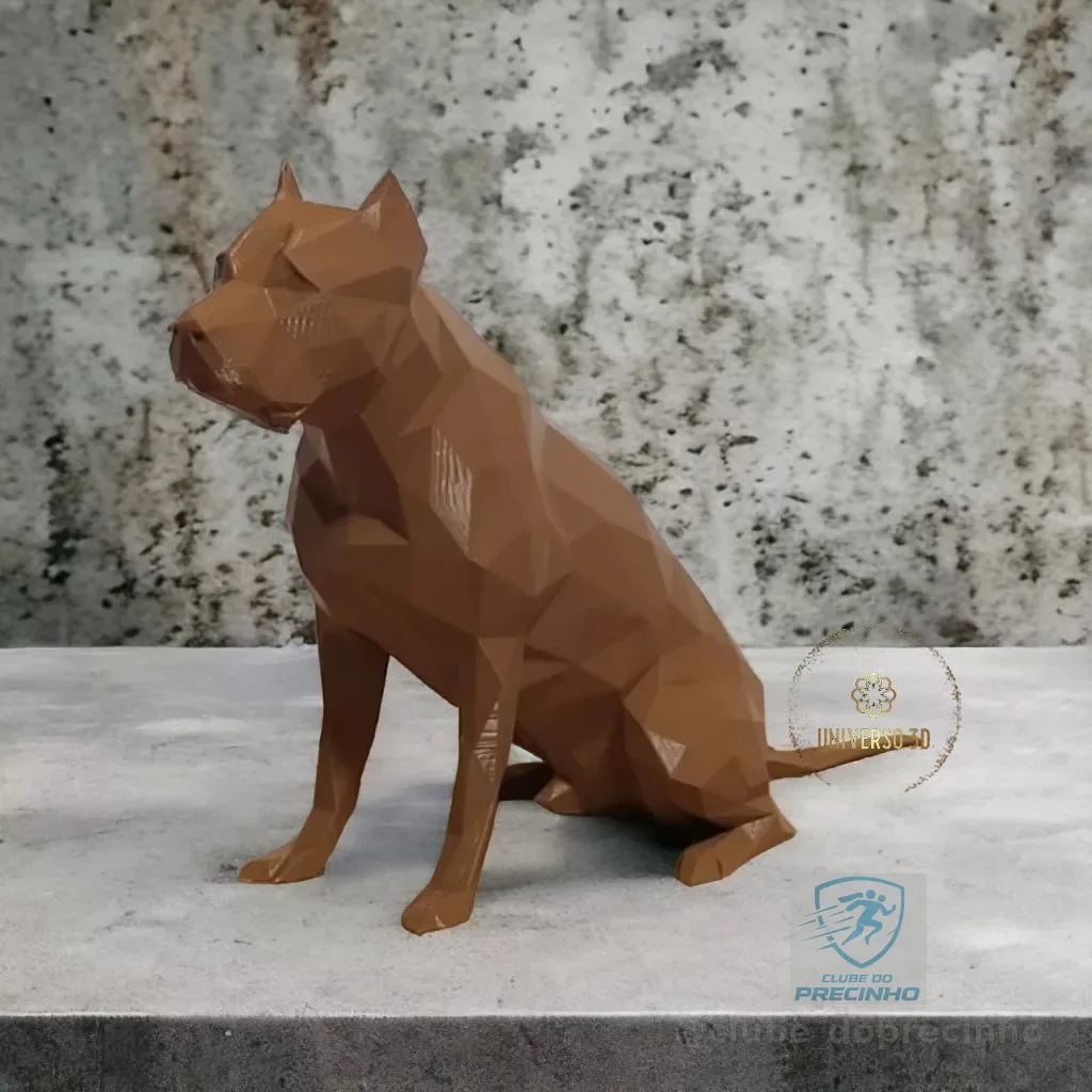 Miniatura Pitbull Low Poly - Estátua de Cachorro Decorativo Impressão 3D