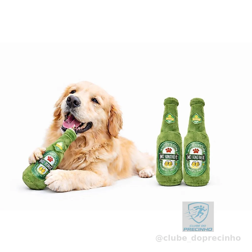 Brinquedo de pelúcia garrafa de cerveja para cães - com apito divertido