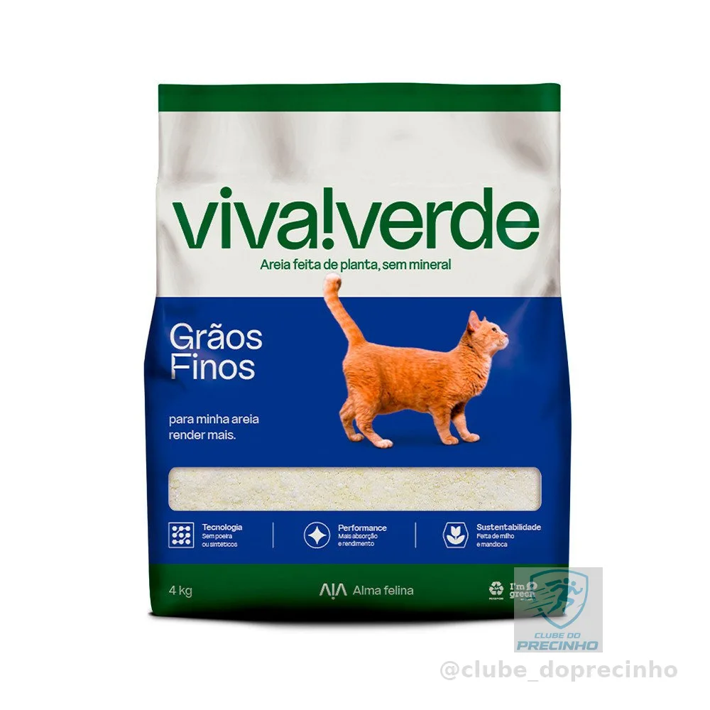 Areia Higienica Viva Verde Para Gatos Grãos Finos 4kg