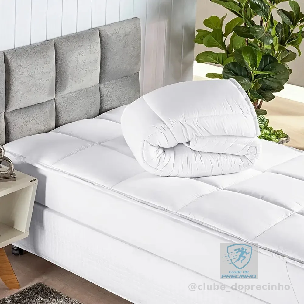 Pillow Top Protetor Colchão Cama Casal 400 Fios Toque Macio Branco Matelado Liso Casal