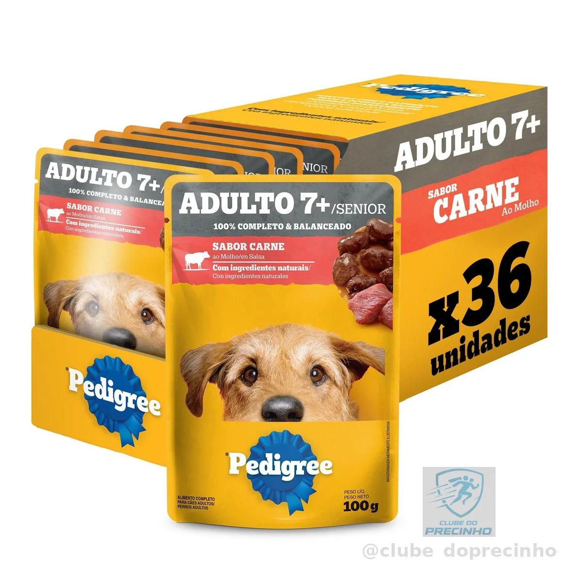 Packs de Ração Úmida Pedigree para Cães Adultos Sênior 7+ Anos, Sachê Carne ao Molho, 36 Sachês de 100 g