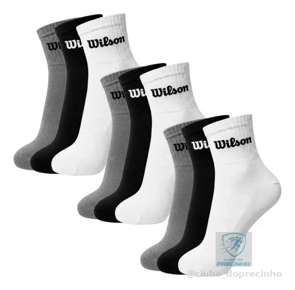 Kit 9 Pares Meia Wilson Cano Curto Algodão Canelada Unissex Sortidas Liso 39-44