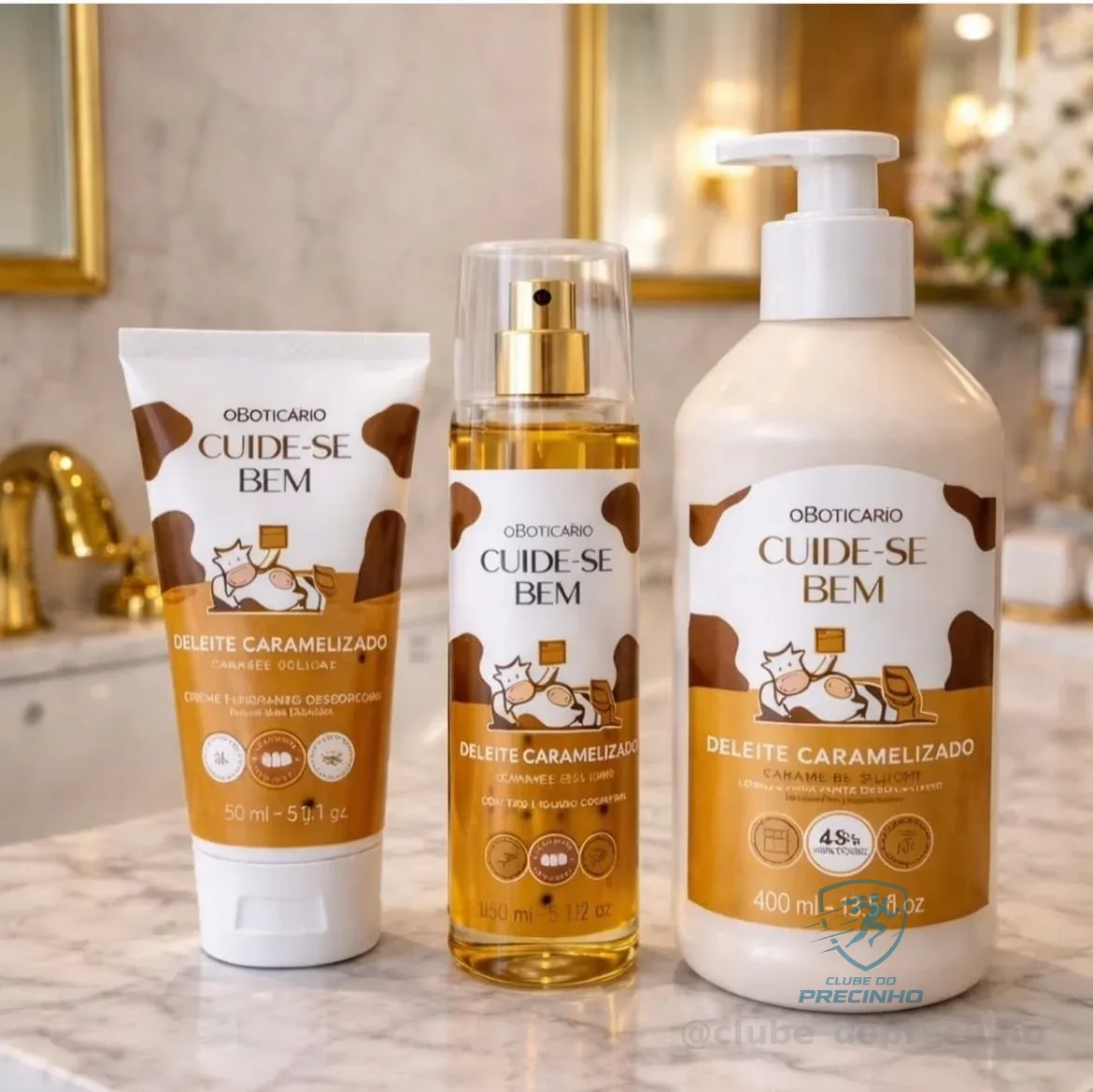 Combo Cuide-se Bem Deleite Caramelizado: Body Splash 200ml + Loção Corporal 400ml + Sabonete Líquido 150ml