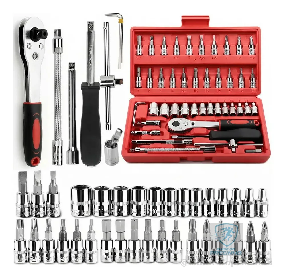 Kit 46 Peças Jogo De Chave Catraca Soquete Combo Maleta Kit Vermelho