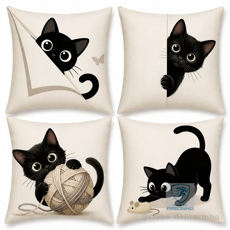 KIT 4 CAPAS DE ALMOFADAS GATO GATINHO APAIXONADO  TAMANHO 45X45