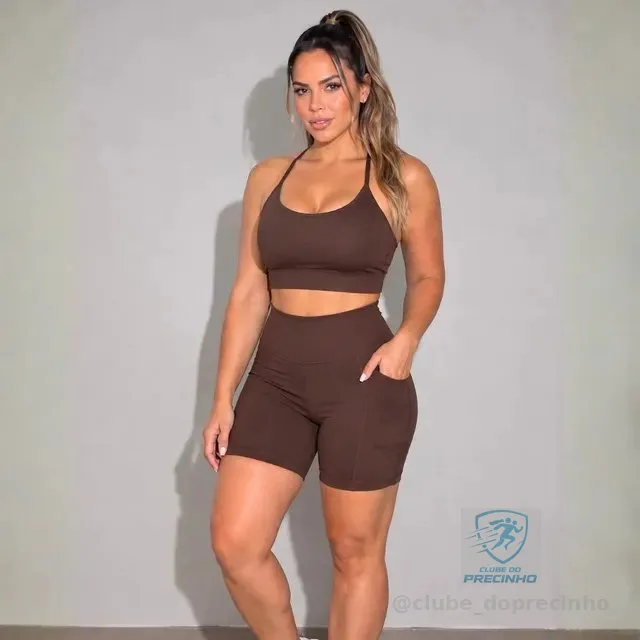 Conjunto Academia Top E Bermuda Com Bolso Zero Transparência