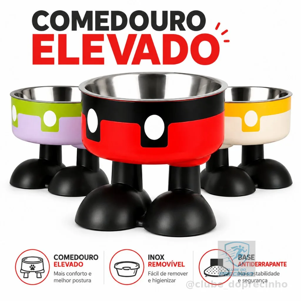 Comedouro Elevado para Cães e Gatos Inox Suspenso Porte Pequeno Médio Antiderrapante