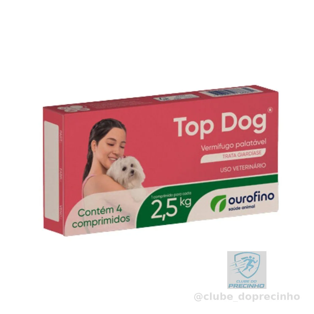 Vermífugo Cães Top Dog 2,5k 4 Compr Ouro Fino Giárdia Vermes