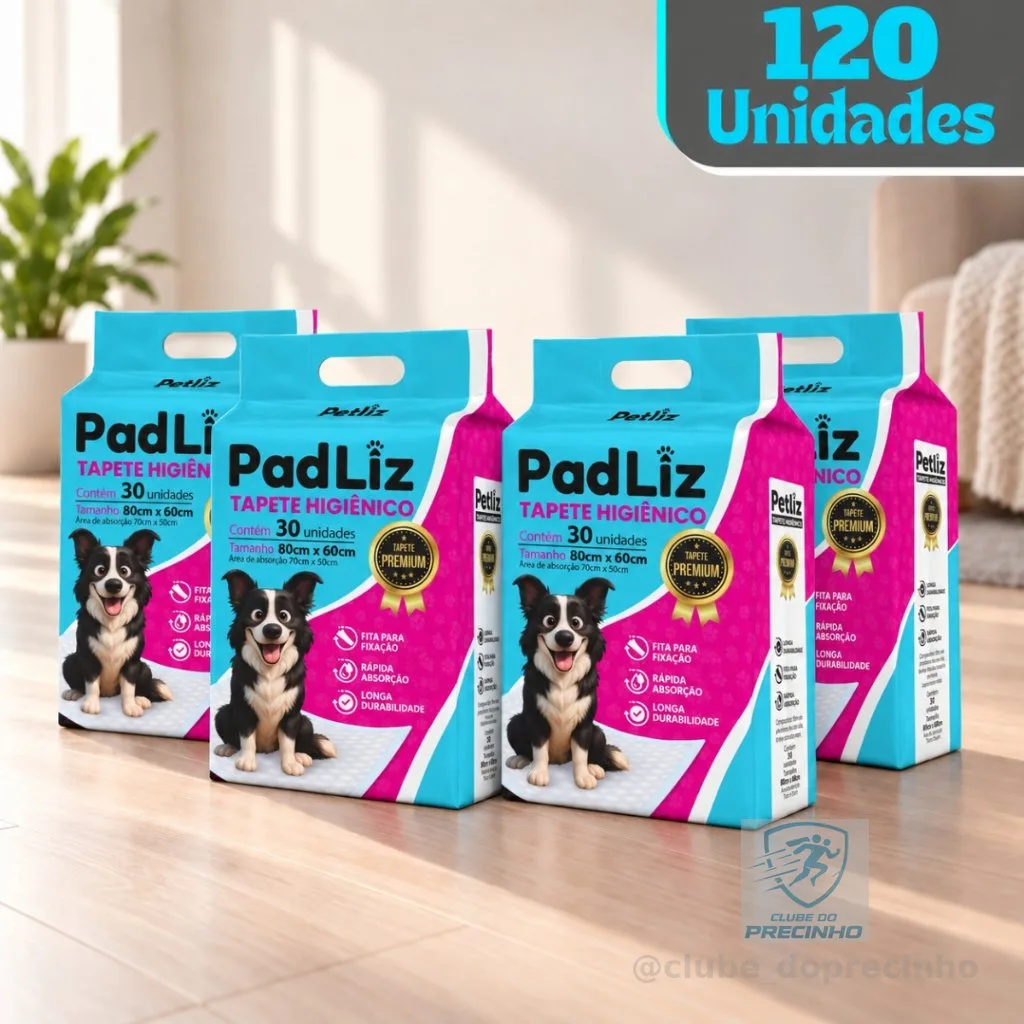 Kit 4 Tapete Higiênico para Cachorro Padliz 80 x 60 cm 120 Unidades - Petliz