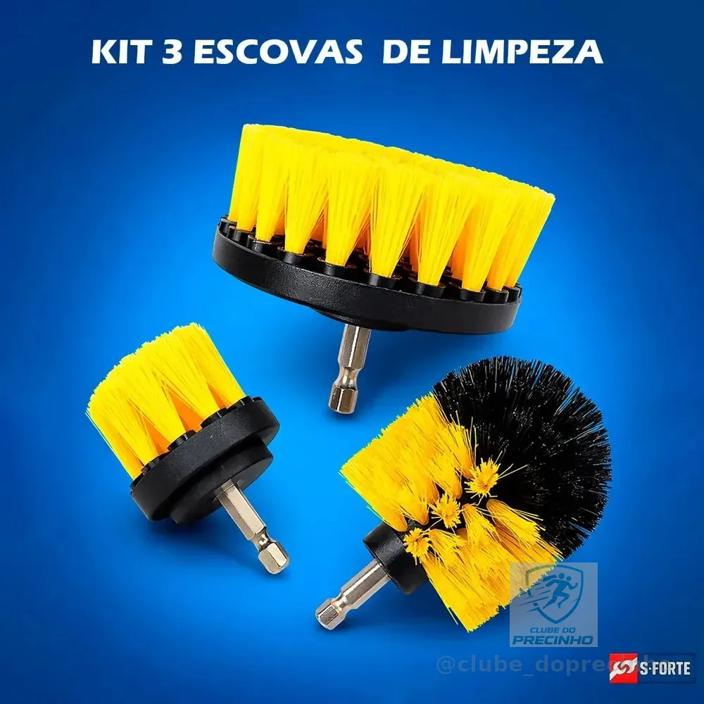 Kit Escovas Rotativas Para Furadeira com 3 Peças de Nylon Para Limpeza Pesada