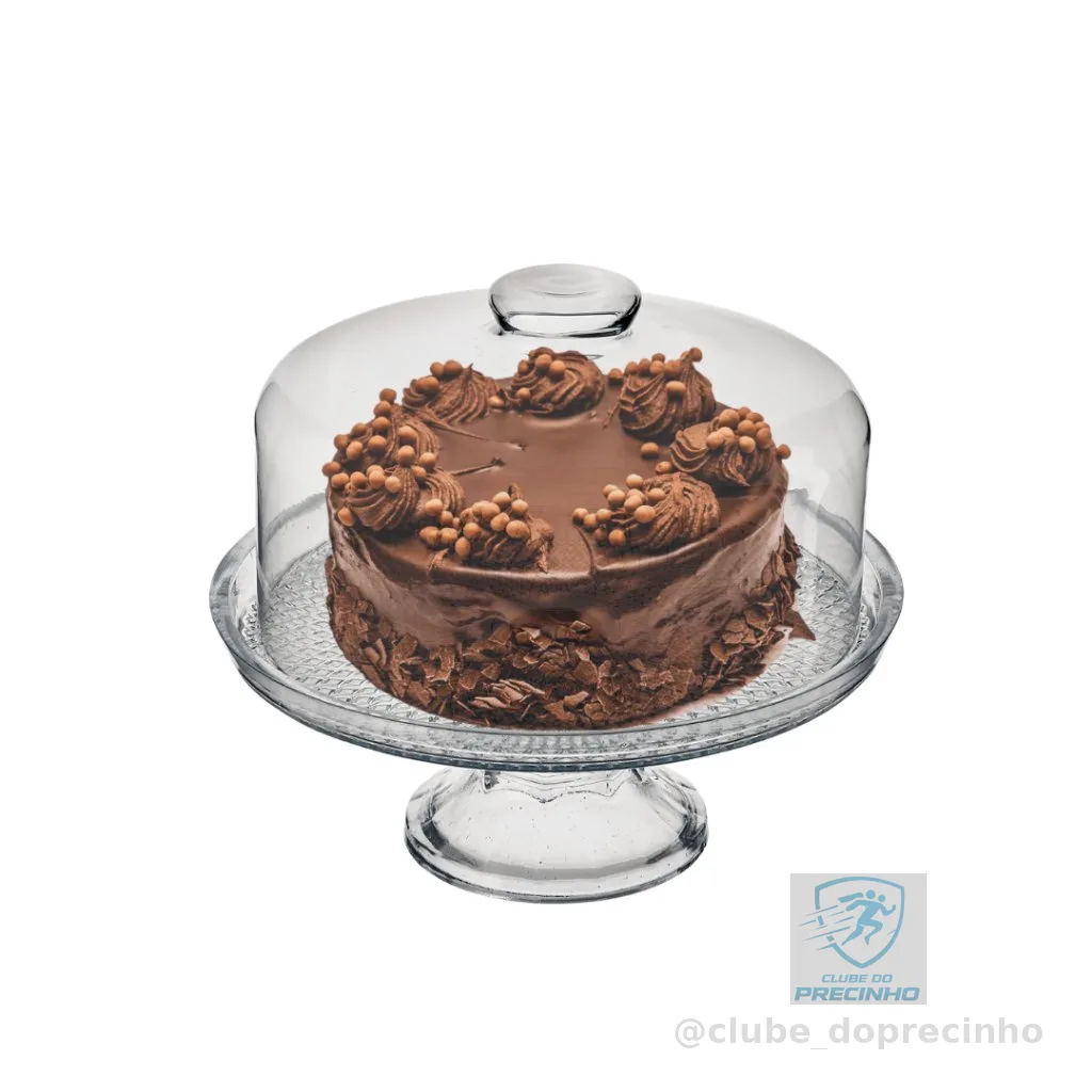 Boleira de Vidro com Pé e Tampa Vitazza Prato 28cm para Bolo, Doces, Sobremesas, Decoração