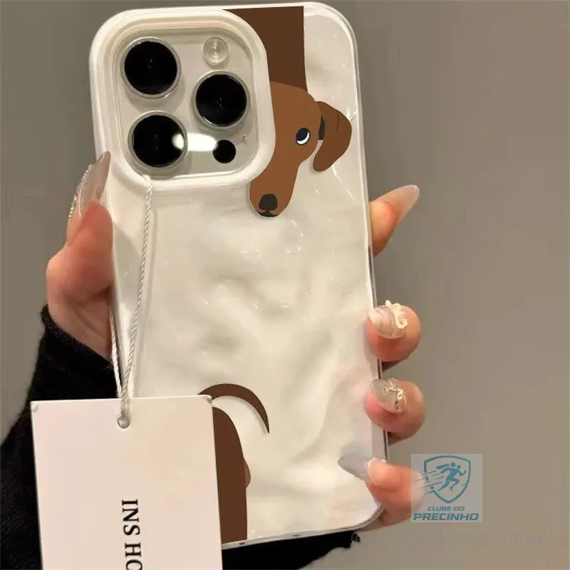 Capa De Telefone Com Textura Enrugada Padrão De Dachshund Marrom Para iPhone 17 14 13 12 11 Pro Max Air 16 15 Plus Silic