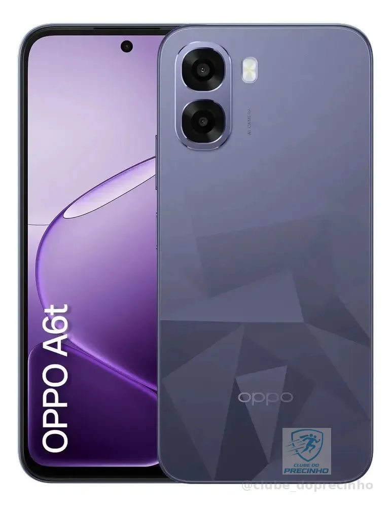 Smartphone OPPO A6t 128GB 12GB RAM (4GB + 8GB RAM Virtual) Bateria Gigante 6500 mAh Câmera AI Violeta
