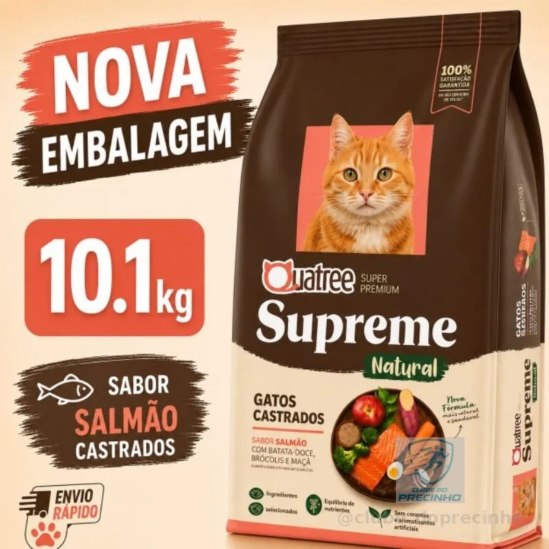 Ração Super Premium para Gatos Castrados 10kg Quatree Supreme Natural sabor salmão