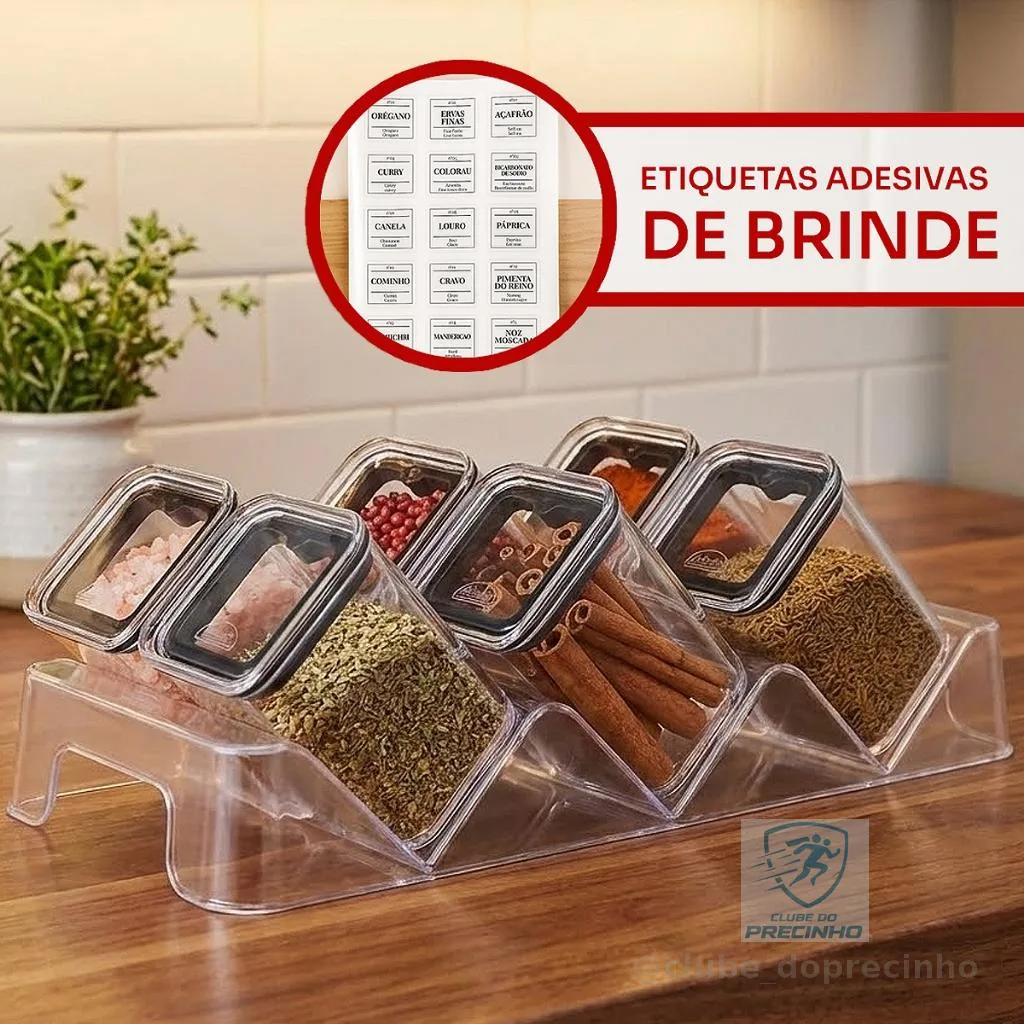 Kit Porta Condimentos Hermético Organizador de Temperos 6 Potes