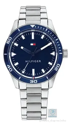 Relógio Tommy Hilfiger para homens em aço prateado 1791817, cor da moldura, azul marinho, cor de fundo, azul marinho