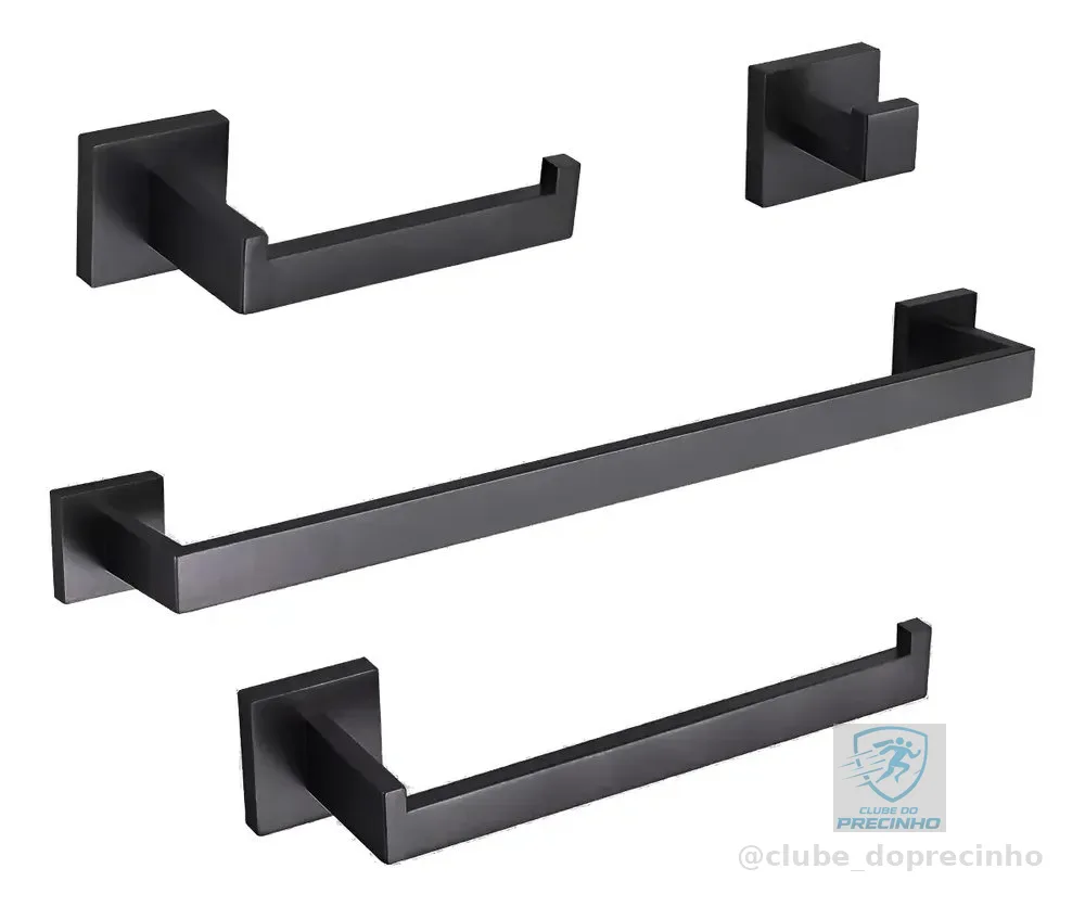 Kit Banheiro Aço Inox Preto Fosco Linha Luxo Premium 4 Peças