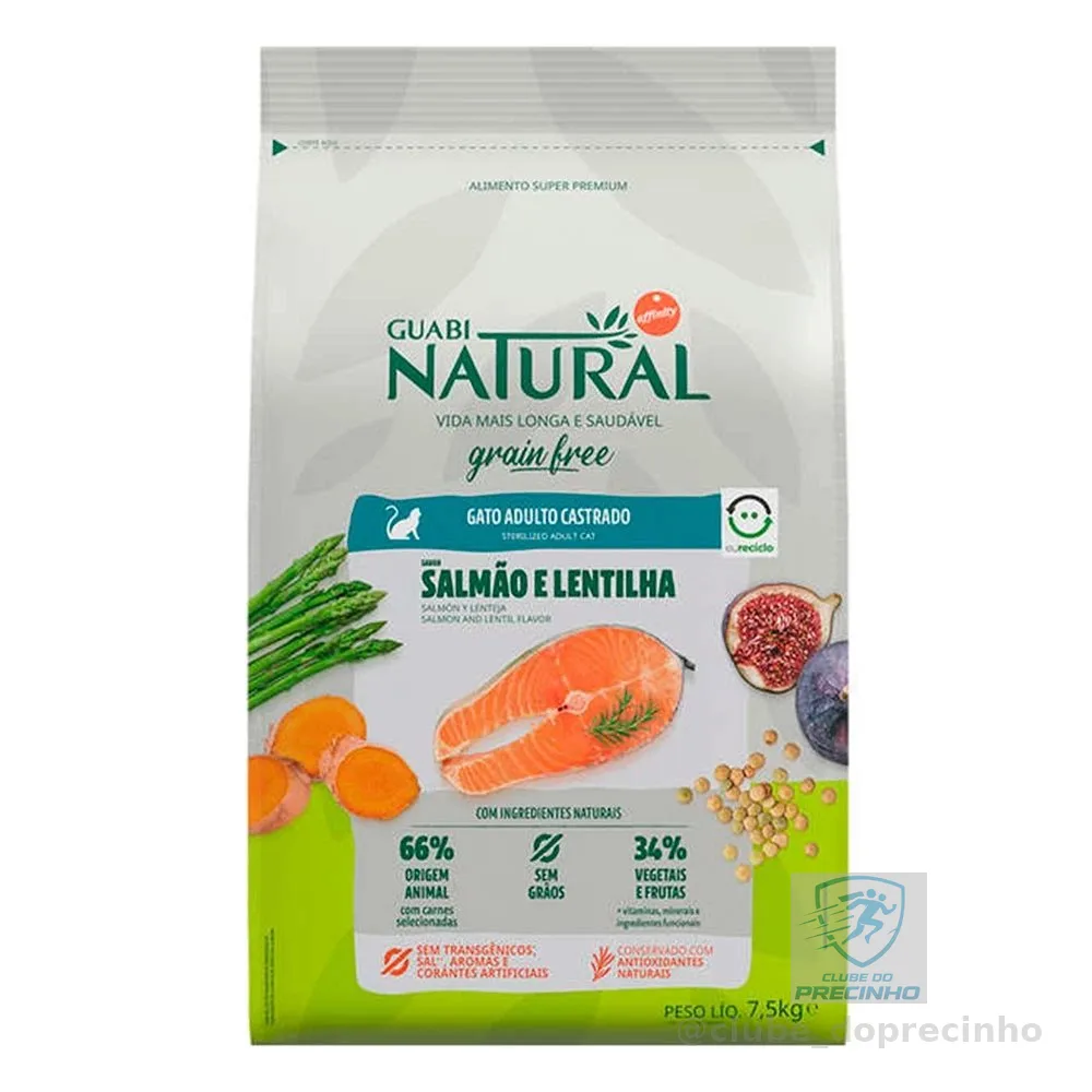 Ração Guabi Natural Grain Free Gatos Castrados Salmão e Lentilha 7,5kg