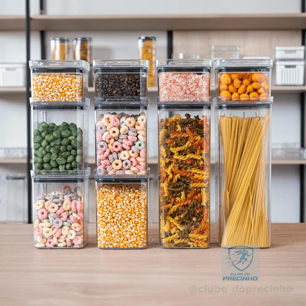 10 Potes Herméticos em Acrílico Cristal Porta Mantimentos para Cozinha Empilhável Organizador  Amobox