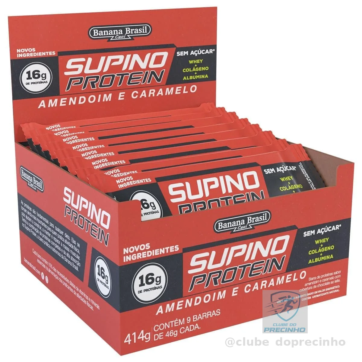 Banana Brasil Display Supino Protein Amendoim Com Caramelo Max Caixa Com 9 Unidades De 46G