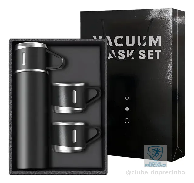 Kit Garrafa Térmica Com 3 Xíca Inox Elegante 500ml