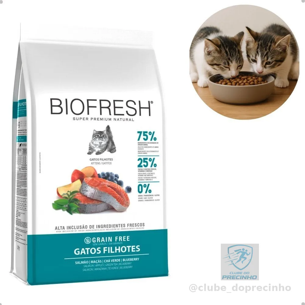 RAÇÃO SECA BIOFRESH GATOS FILHOTE SALMAO, CHA VERDE E BLUEBERRY  7,5KG