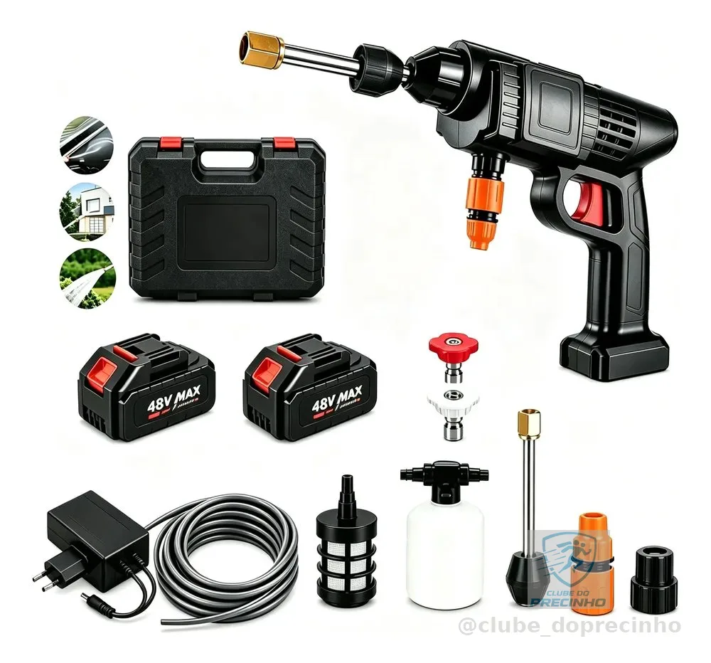 Lavadora Alta Pressão Portátil Sem Fio 2 Baterias Maleta Preto 127/220v 50 Hz/60 Hz