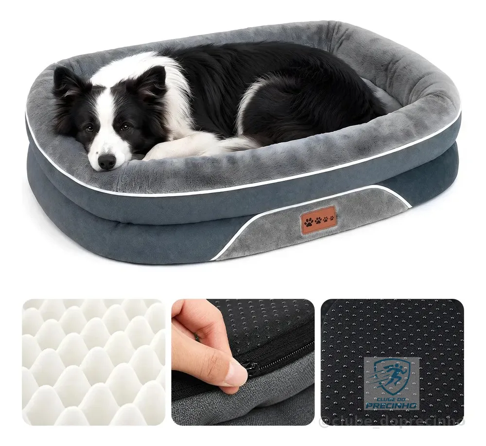 Cama Pet Grande Impermeavel Ortopedica Sofa Luxo De Cachorro Cinza-escuro Lisa