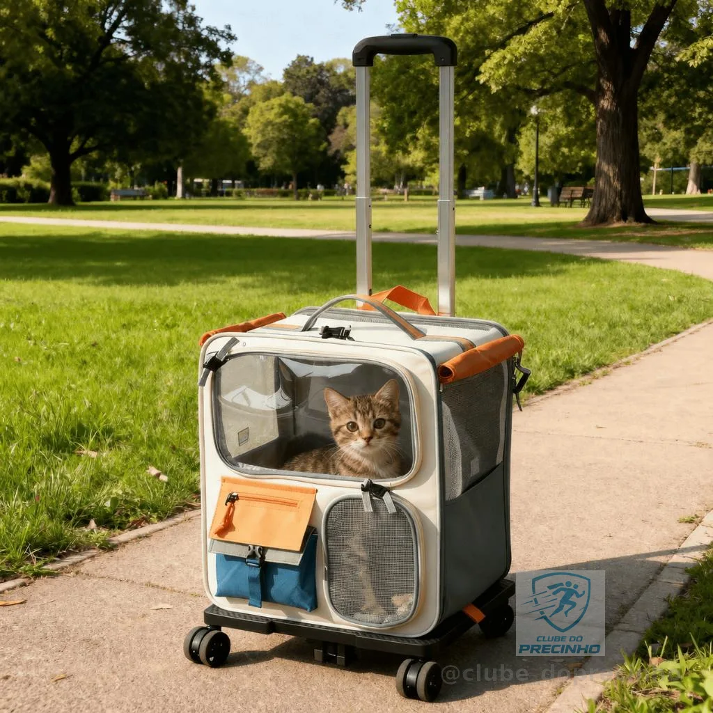 Mochila Pet com Rodinhas 360° e Alça Retrátil | Transporte Seguro para Gatos