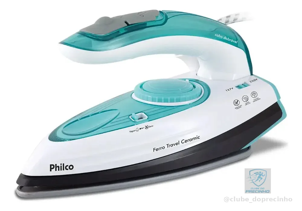 Ferro De Passar Philco Travel Ceramic Vapor Extra Bivolt Azul-turquesa