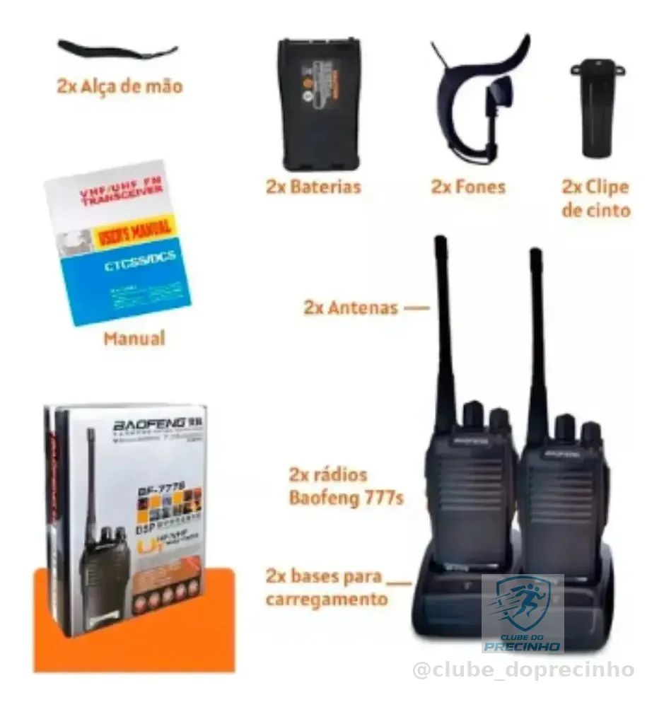 Kit Par 2 Radio Baofeng 777s Walk Talk Comunicador 16 Canais Cor Unico