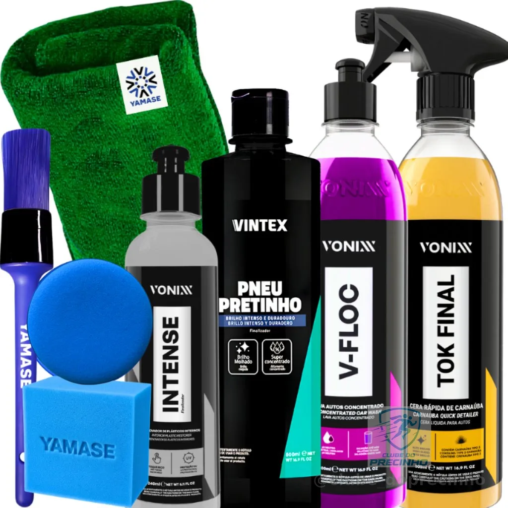 Kit Estética Automotiva Vonixx V-Floc Tok Final Intense 240ml Pneu Pretinho Pano Pincel E Aplicador